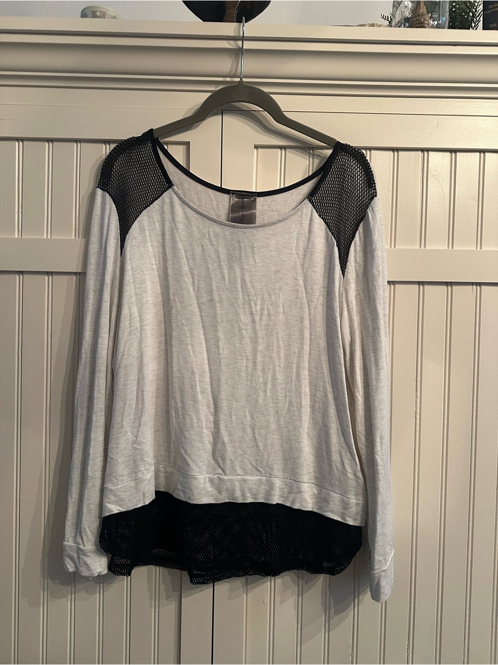 Moon Collection White Long-Sleeve Top with Black Mesh Accents